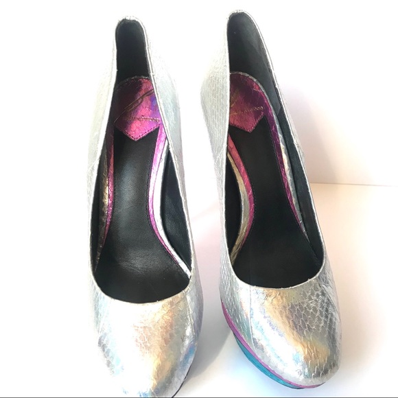 Brian Atwood Iridescent Snakeskin Platform Heels - Picture 2 of 8